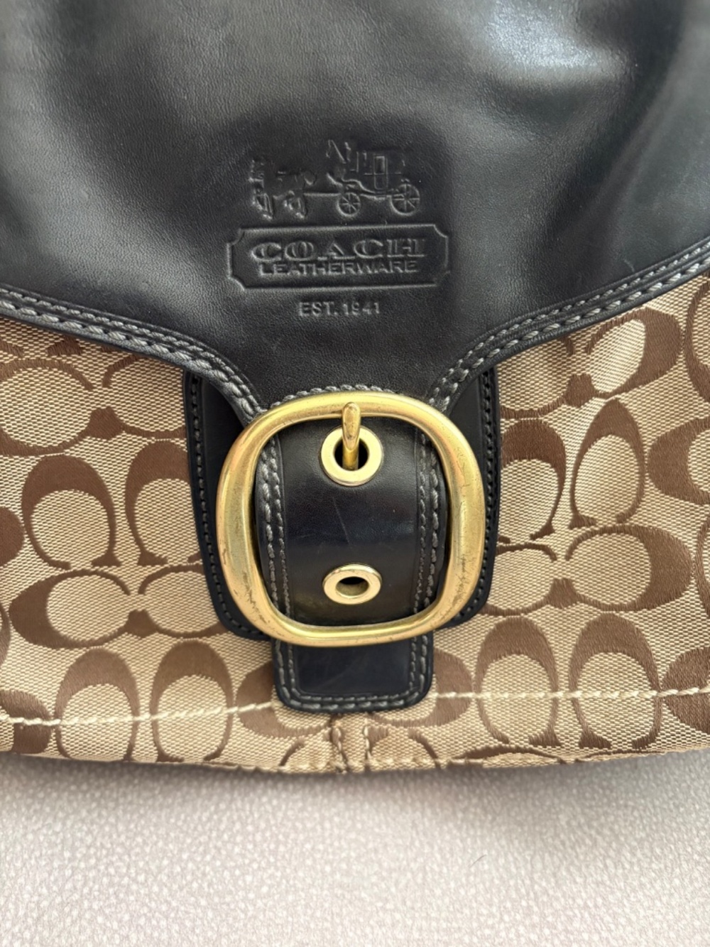 COACH BLEEKER SIGNATURE CANVAS LEATHER FLAP SHOULDER BAG - Picture 12 of 16